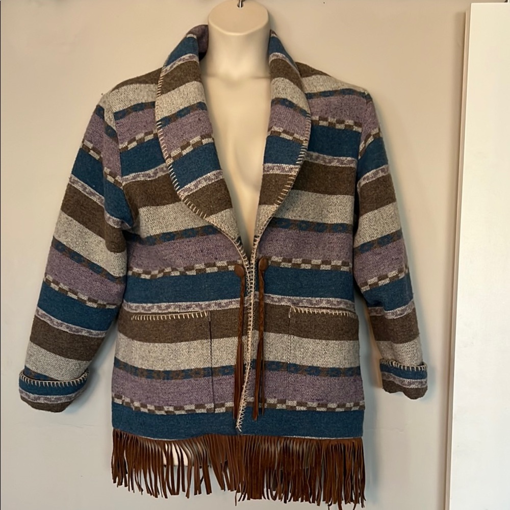 Mid-West Garment Co horse blanket coat with fringe.